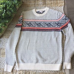 Merona Men’s Crewneck Pullover Red, Navy, & Beige Snowflake Fair Isle Sweater